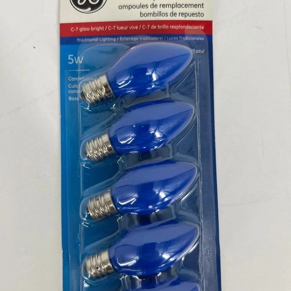 GE C-7 Glow Bright Blue Replacement Bulbs 5W Candelabra Base 5 Pack 0394495